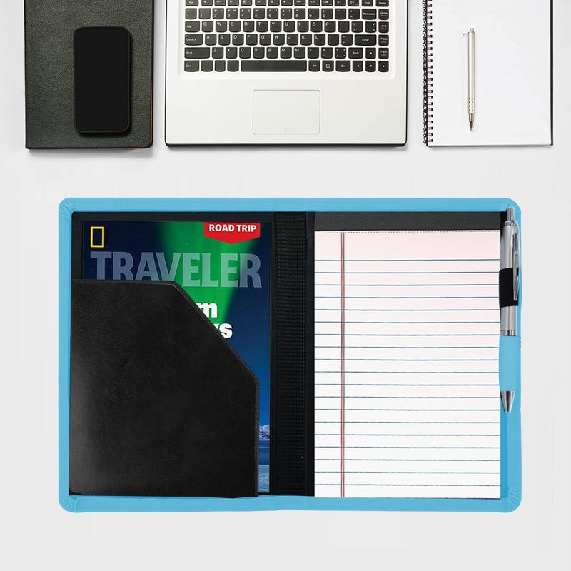 Konper Classic Padfolio/Junior Portfolio Folder Case, Business A5 Binder Organizer Notepad for Men Women, 5 x 8 Writing Pad Included, Light Blue - Image 4